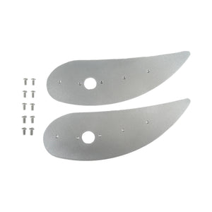 Pair of Pro-Werks aluminum canard wing tip plates with a center bore and small mounting holes, shown with ten button head cap screws