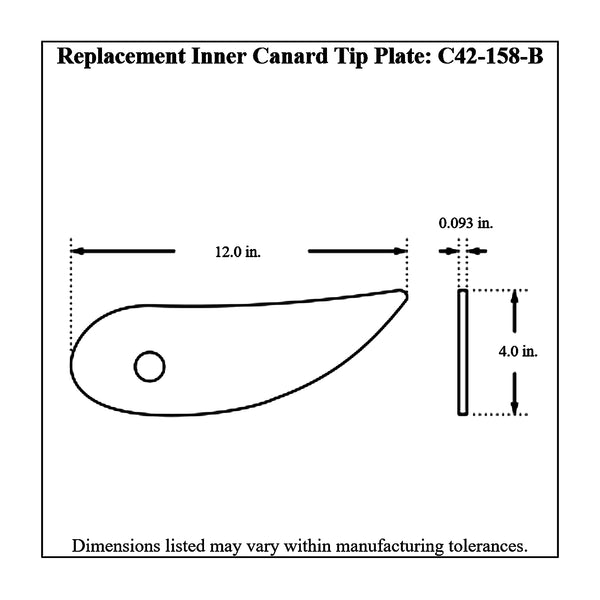 C42-125-BT-Diagram-3 Aluminum Front Canard Wings Inner and Outer Tips 8 Inch B Style