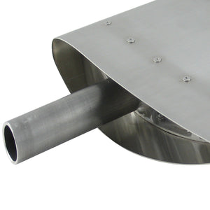 Pro-Werks aluminum front wing, close view of one corner showing the curved skin, a row of fasteners and the round mounting tube
