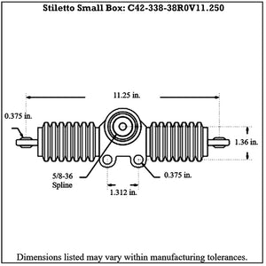 C42-338-38R0V11.250 10:1 Ratio, Stiletto Gen5 Small Box Dragster Rack and Pinion 3 8 Inch Rod End Zero Degree: Bolt Vertical 11-1 4 Inch