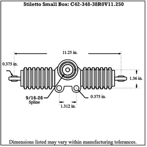 C42-348-38R0V11.250-Diagram 20:1 Ratio, Stiletto Gen5 Small Box Dragster Rack and Pinion 3 8 Inch Rod End Zero Degree: Bolt Vertical 11-1 4 Inch