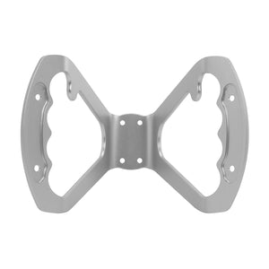 Pro-Werks billet aluminum butterfly wheel base in silver anodized finish, shown without grips, with drilled center mounting holes