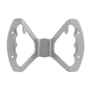 Pro-Werks billet aluminum butterfly wheel base, silver anodized, front view with undrilled center section and four mounting holes