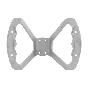 Pro-Werks billet aluminum butterfly steering wheel in raw finish, shown front-on without grips, four-hole center hub and drilled grip loops