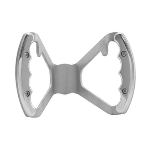 Pro-Werks billet aluminum butterfly steering wheel with raw undrilled base, button tabs and polished grips, front view