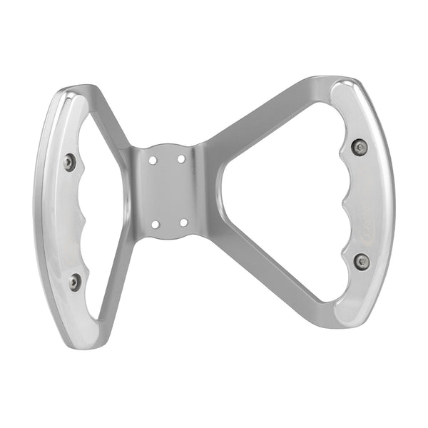 C42-482-D_6 Billet Aluminum Butterfly Steering Wheel Silver Anodized Base Drilled Base Polished Grips