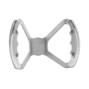 Pro-Werks billet aluminum butterfly steering wheel with raw vibratory-finish base, undrilled center and polished grip loops