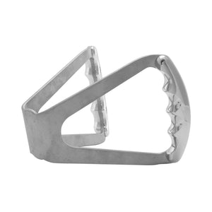 Pro-Werks billet aluminum butterfly steering wheel seen edge-on, showing the triangular frame and contoured finger grips