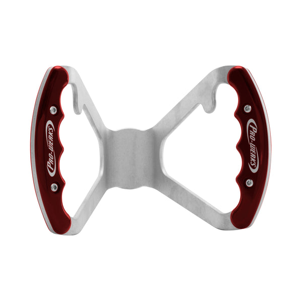 C42-484-B-R_47c60efa-9200-4f24-9b46-1e3fc6a78dc0 Billet Aluminum Butterfly Steering Wheel Raw Aluminum Base Undrilled Base - with Button Tabs Red Grips