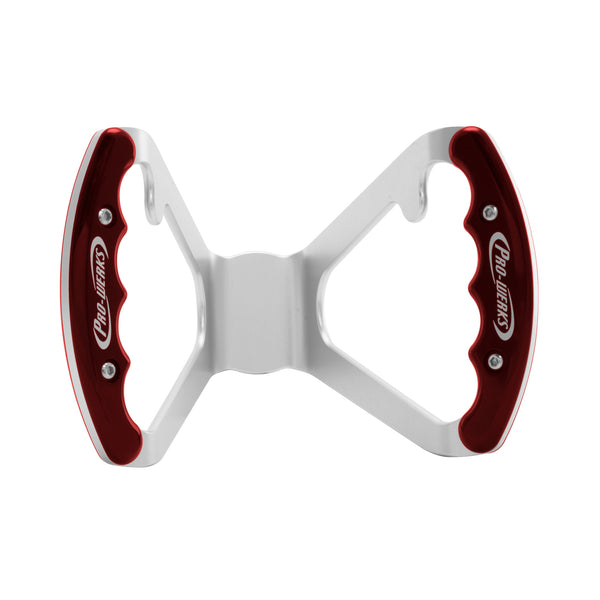 C42-484-B Billet Aluminum Butterfly Steering Wheel Silver Anodized Base Undrilled Base - with Button Tabs Red Grips