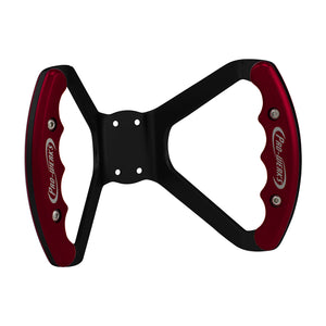 C42-484-D-BLK_2 Pro-werks Billet Aluminum Butterfly Steering Wheel Black Anodized Base Drilled Base Red Grips