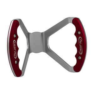 C42-484_front Pro-werks Billet Aluminum Butterfly Steering Wheel Silver Anodized Base Undrilled Base Red Grips