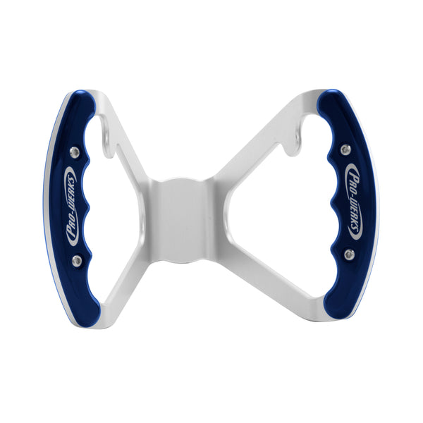 C42-486-B Billet Aluminum Butterfly Steering Wheel Silver Anodized Base Undrilled Base - with Button Tabs Blue Grips