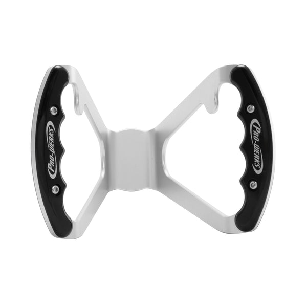 C42-487-B Billet Aluminum Butterfly Steering Wheel Silver Anodized Base Undrilled Base - with Button Tabs Black Grips