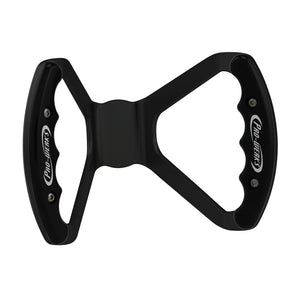 Pro-Werks black anodized billet aluminum butterfly steering wheel with contoured black finger grips, front view