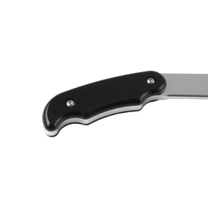 Close-up of the black billet aluminum grip end of a Pro-Werks pull lever, contoured shape with two flush fasteners, arm running off frame