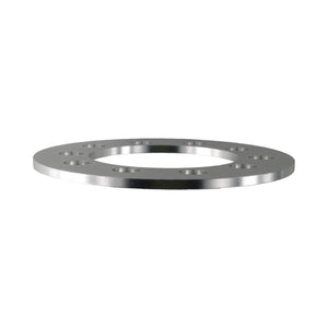 Pro-Werks billet aluminum wheel spacer ring with ten bolt holes and a large open center bore, machined silver finish, shown at a low angle