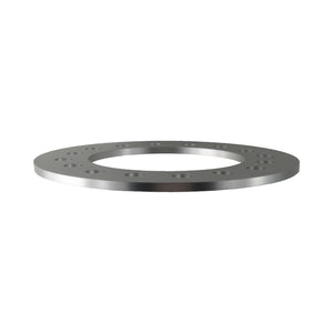 Pro-Werks billet aluminum wheel spacer shown alone at a low angle, a flat machined ring with a circle of countersunk bolt holes