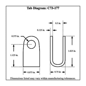 C73-177-20_diagram Pro-werks 3/8 Inch Hole, 1-1/8 Inch Hole Height, .500 Inch Inside Width, Mild Steel Rod End Clevis, 4130N Each