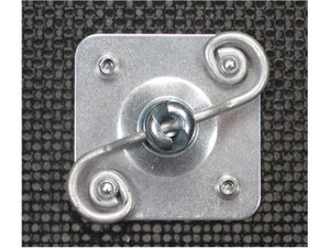 Pro-Werks square aluminum doubler plate shown installed on a black panel with a quarter-turn fastener and wire spring retainer