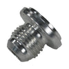 Pro-Werks male weld bung in mild steel, -6 AN threaded nose with contoured inlet and 7/8 in. flat round weld flange