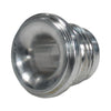 Pro-Werks mild steel male weld in bung, machined threads on the outer shank and contoured tapered inlet bore, angled view