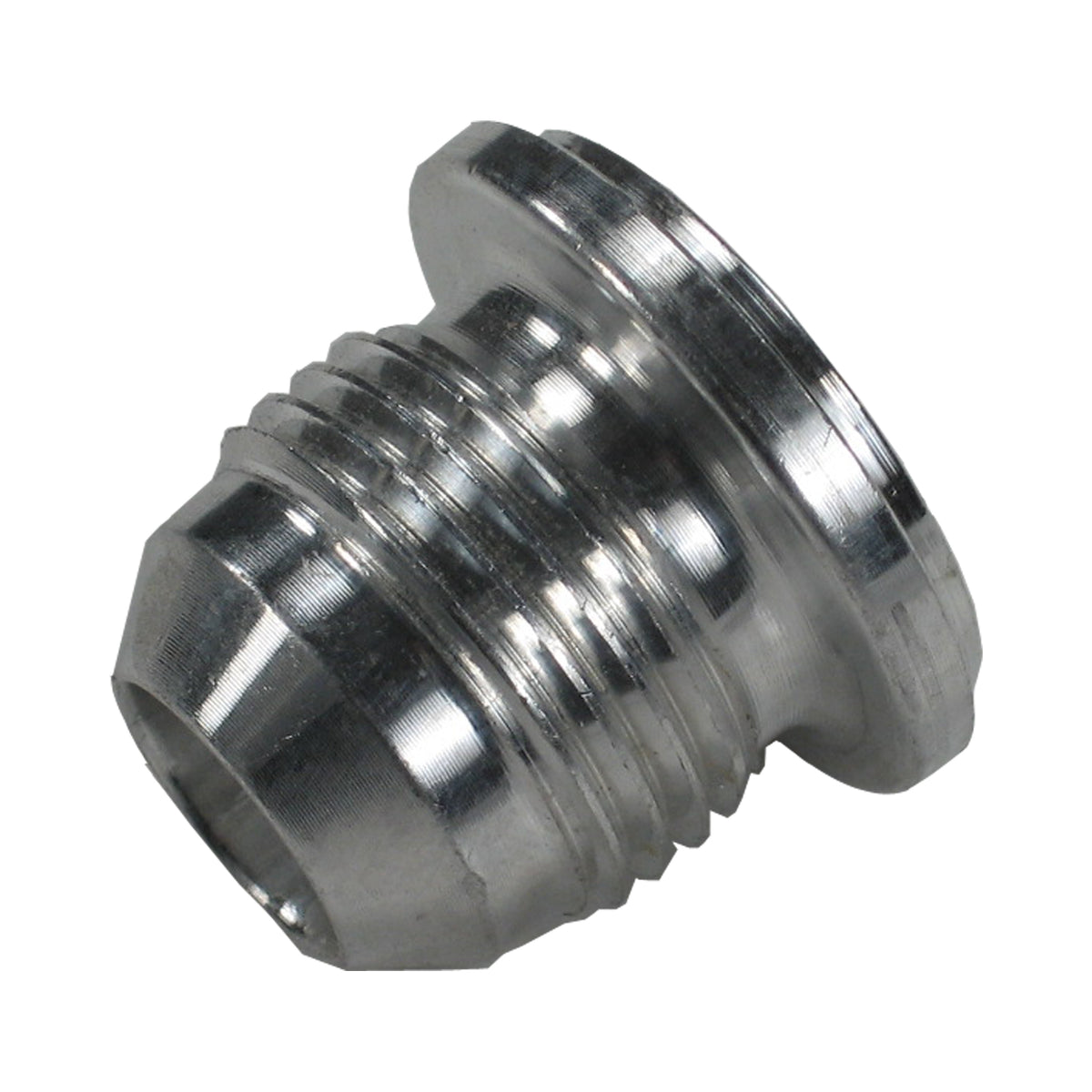Pro-Werks male AN weld bung in mild steel, -10 AN flare inlet with stepped round weld shoulder, 1-1/8 in. diameter