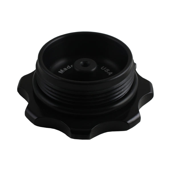 C73-705-BLK_7 Easy Turn Fill Cap with Lanyard Boss and Aluminum Fuel Cell Bung Black 6 Bolt: 2-3 4 Inch Cap Black