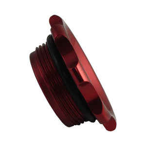 C73-706_16 Pro-werks Easy Turn Fuel Cell Filler Cap with Lanyard Boss and 6-Bolt Aluminum Fuel Cell Bung Silver 6 Bolt: 2-3 4 Inch Cap Red