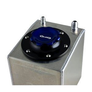 C73-707-BLK_3 Pro-werks Easy Turn Fuel Cell Filler Cap with Lanyard Boss and 12-Bolt Aluminum Fuel Cell Bung Black 6 Bolt: 2-3 4 Inch Cap Blue