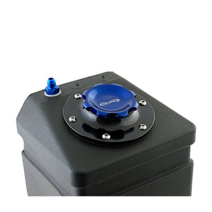 C73-707-BLK_4 Pro-werks Easy Turn Fuel Cell Filler Cap with Lanyard Boss and 12-Bolt Aluminum Fuel Cell Bung Black 6 Bolt: 2-3 4 Inch Cap Blue