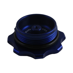 C73-707-BLK_6 Pro-werks Easy Turn Fuel Cell Filler Cap with Lanyard Boss and 12-Bolt Aluminum Fuel Cell Bung Black 6 Bolt: 2-3 4 Inch Cap Blue