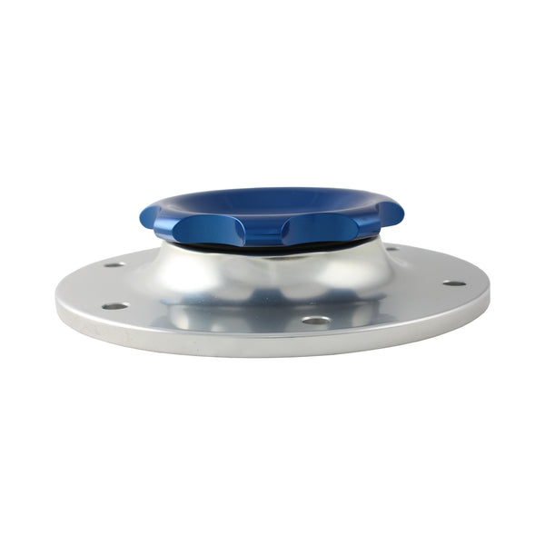 C73-707_3 Easy Turn Fill Cap with Lanyard Boss and Aluminum Fuel Cell Bung Silver 6 Bolt: 2-3 4 Inch Cap Blue