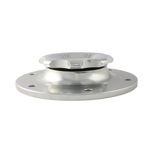 C73-709_3 Pro-werks Easy Turn Fuel Cell Filler Cap with Lanyard Boss and 12-Bolt Aluminum Fuel Cell Bung Silver 6 Bolt: 2-3 4 Inch Cap Polished
