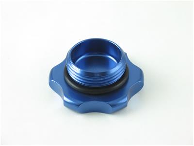 C73-737-B_7 Easy Turn Fill Cap with Aluminum Bolt-On Bung 1-5 8 Inch without Lanyard Boss Blue