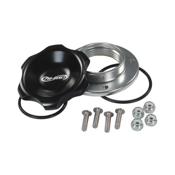 C73-755-B_1 Easy Turn Fill Cap with Aluminum Bolt-On Bung 2 Inch without Lanyard Boss Black