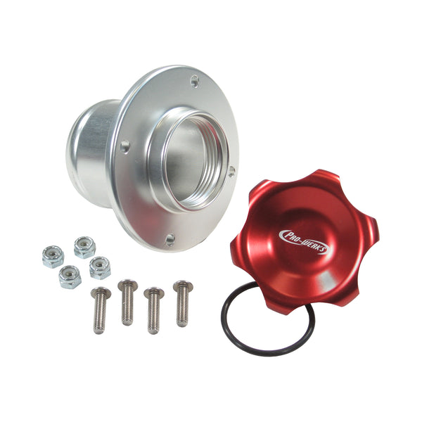 C73-756-H2 Easy Turn Fill Cap with Aluminum Remote Mount Bung 2 Inch without Lanyard Boss Remote Mount: 2 Inch Hose Red