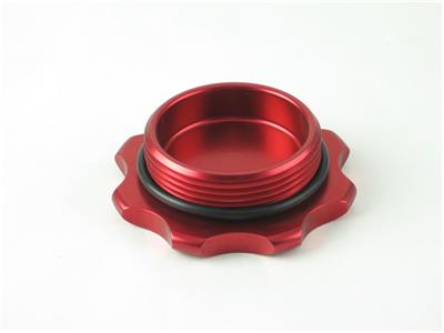 C73-776-B_4 Easy Turn Fill Cap with Aluminum Bolt-On Bung 2-3 4 Inch with Lanyard Boss Red