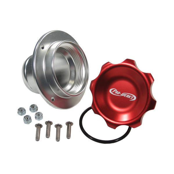 C73-776-H2 Easy Turn Fill Cap with Aluminum Remote Mount Bung 2-3 4 Inch with Lanyard Boss Remote Mount: 2 Inch Hose Red