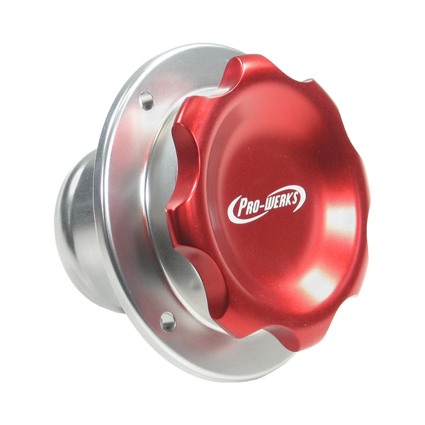 C73-776-H2_D1 Easy Turn Fill Cap with Aluminum Remote Mount Bung 2-3 4 Inch with Lanyard Boss Remote Mount: 2 Inch Hose Red