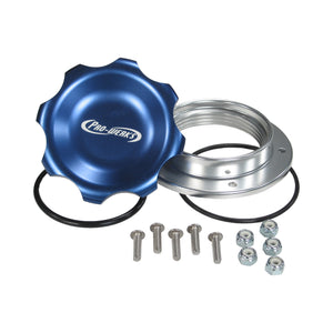 C73-777-B_1 Pro-werks Easy Turn Filler Cap with Aluminum Bolt-On Bung 2-3 4 Inch with Lanyard Boss Blue