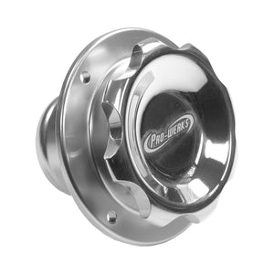 C73-779-H2_D1 Pro-werks Easy Turn Filler Cap with Aluminum Remote Mount Bung 2-3 4 Inch with Lanyard Boss Remote Mount: 2 Inch Hose Polished