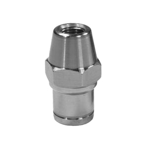 Pro-Werks 4130N chromoly weld-in round tube adapter with hex flats, tapered body and 3/8-24 left-hand threaded bore, for 3/4" OD x .058" wall tube (0.634" ID)