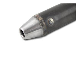 Pro-Werks 4130N chromoly tube adapter welded into the end of a round tube, internal thread bore and weld bead visible