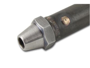 Pro-Werks 4130N chromoly tube adapter welded into the end of a 7/8" OD x .058" (0.759" ID) round tube, internal thread bore and weld bead visible