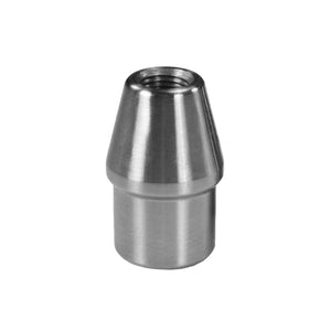 Pro-Werks 4130N chromoly weld-in round tube adapter with tapered body and 1/2-20 right-hand threaded bore, for 1" OD x .065" wall tube (0.870" ID)