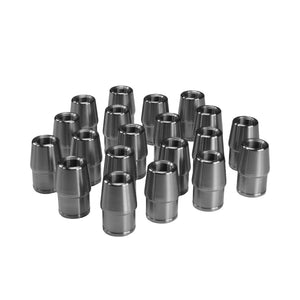 Pro-Werks 4130N chromoly weld-in tube adapter, bag of 20, with tapered bodies and 5/8-18 left-hand threaded bores, for 1-1/8" OD x .058" wall tube (1.009" ID)