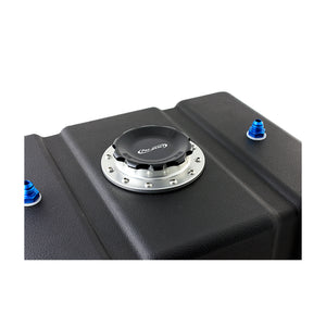 C74-715_10 Pro-werks Easy Turn Fuel Cell Filler Cap with Lanyard Boss and 6-Bolt Aluminum Fuel Cell Bung Black 6 Bolt: 2-3 4 Inch Cap Polished