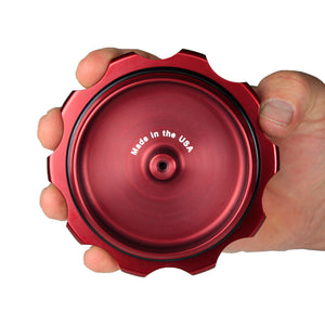 C74-719_12 Pro-werks Easy Turn Fuel Cell Filler Cap with Lanyard Boss and 12-Bolt Aluminum Fuel Cell Bung Silver 12 Bolt: 4-1 4 Inch Cap Polished