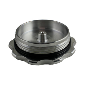 C74-719_8 Pro-werks Easy Turn Fuel Cell Filler Cap with Lanyard Boss and 12-Bolt Aluminum Fuel Cell Bung Silver 12 Bolt: 4-1 4 Inch Cap Polished